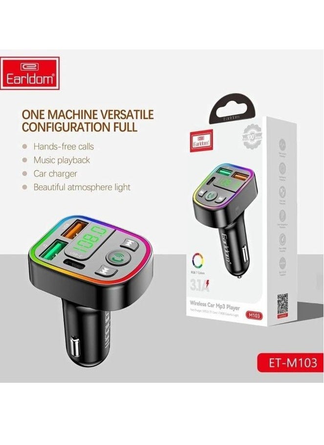 Earldom Earldom M103 Wireless Bluetooth Car MP3 Player with 3.1A Fast Charging and FM Transmitte - Black  - Image 3