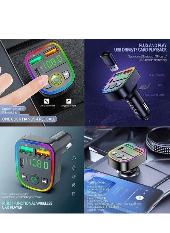 Earldom Earldom M103 Wireless Bluetooth Car MP3 Player with 3.1A Fast Charging and FM Transmitte - Black  - Image 5