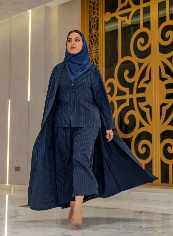 Teraz Navy striped formal suit abaya for business and events - Image 1