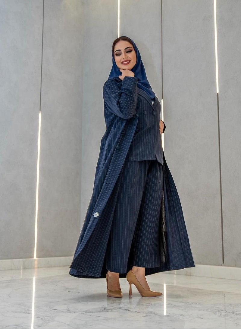 Teraz Navy striped formal suit abaya for business and events - Image 5
