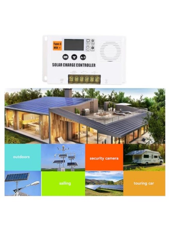 Solar Charge Controller, 12/24V Solar Panel Battery Intelligent Regulator with 3 Stage PWM Charging, Double USB Output Ports, for Off Grid Systems (30A) - Image 5