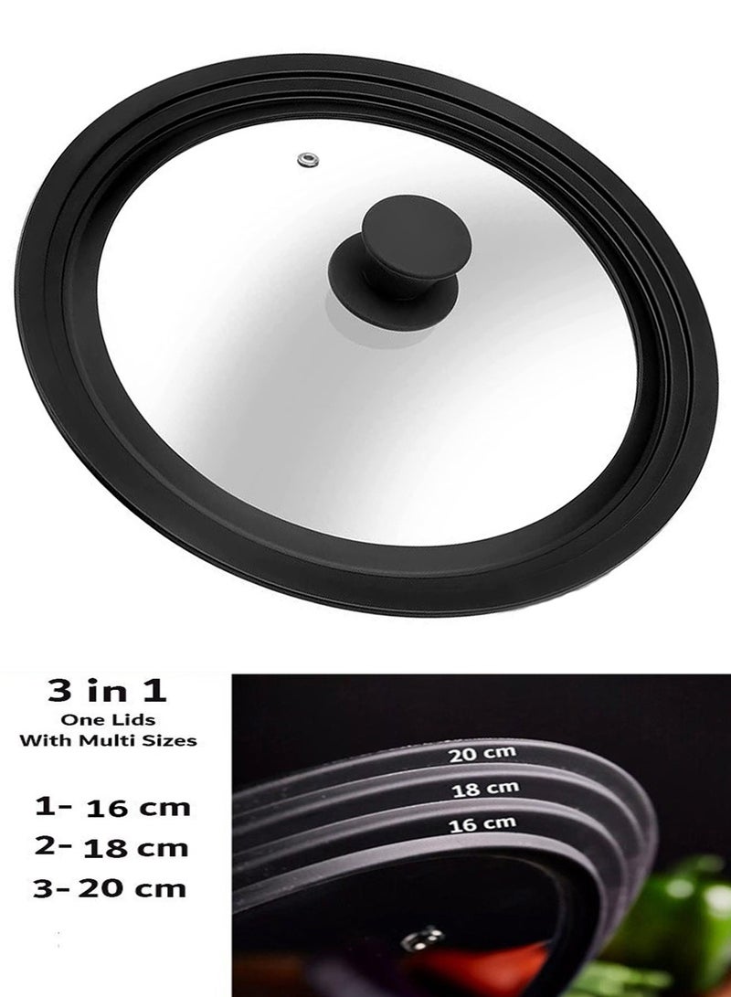 Forest Home Universal Pan Lid for Pots Pans and Skillets (16CM-20CM)- Tempered Glass Pot Lid with Auto-Sizing Silicone Rim - Black - Image 1