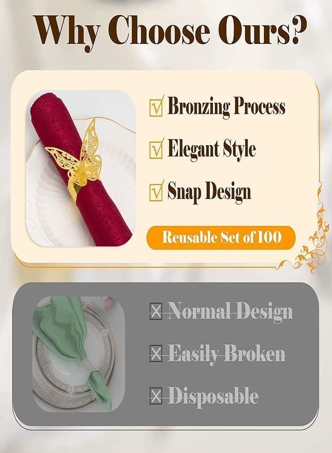 NPKRRSK 100 Pcs Napkin Rings Laser Cut Butterfly Shape Foil Paper Napkin Holder for Weddings Party Serviette Table Decoration Restaurant (Gold) - Image 3