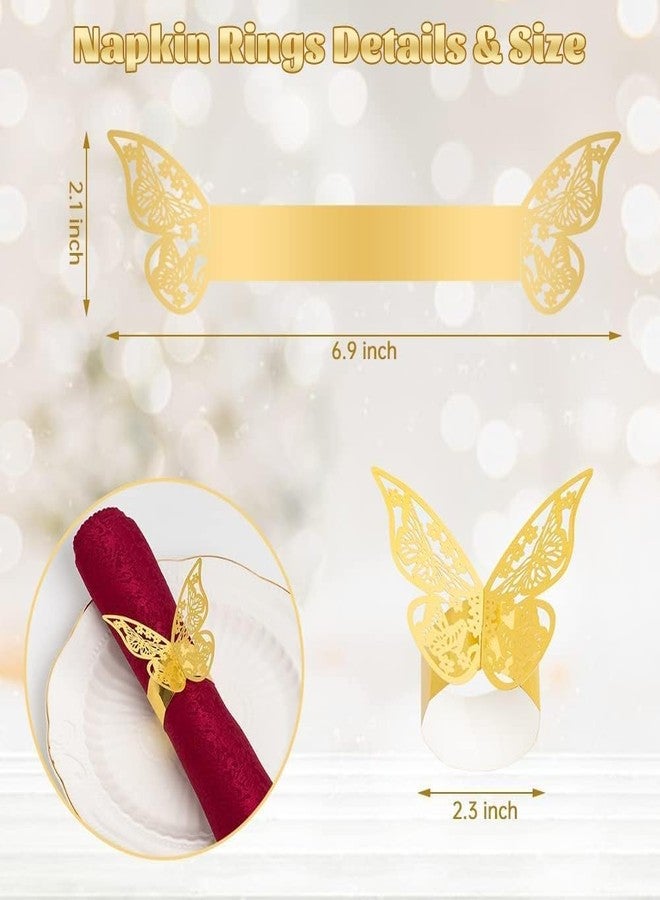 NPKRRSK 100 Pcs Napkin Rings Laser Cut Butterfly Shape Foil Paper Napkin Holder for Weddings Party Serviette Table Decoration Restaurant (Gold) - Image 5