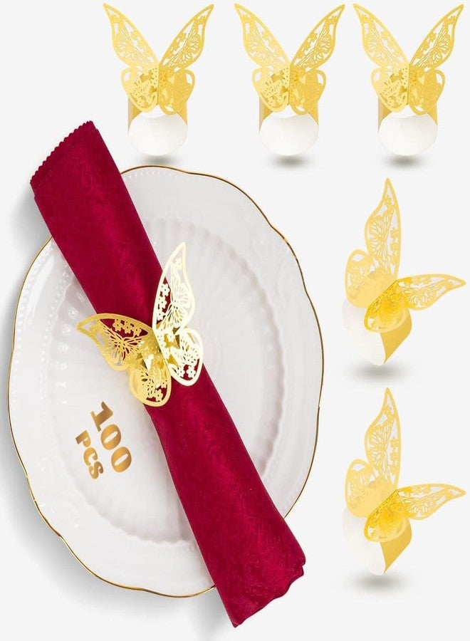 NPKRRSK 100 Pcs Napkin Rings Laser Cut Butterfly Shape Foil Paper Napkin Holder for Weddings Party Serviette Table Decoration Restaurant (Gold) - Image 1