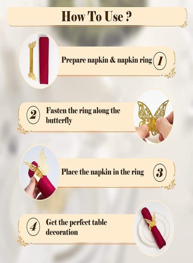 NPKRRSK 100 Pcs Napkin Rings Laser Cut Butterfly Shape Foil Paper Napkin Holder for Weddings Party Serviette Table Decoration Restaurant (Gold) - Image 4