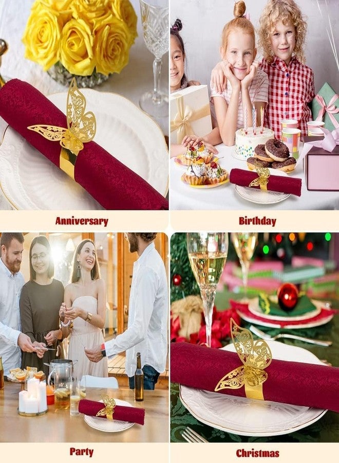 NPKRRSK 100 Pcs Napkin Rings Laser Cut Butterfly Shape Foil Paper Napkin Holder for Weddings Party Serviette Table Decoration Restaurant (Gold) - Image 2