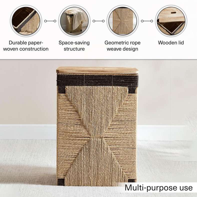 Pan Home Ingrid Laundry Hamper Natural/Black - Image 4