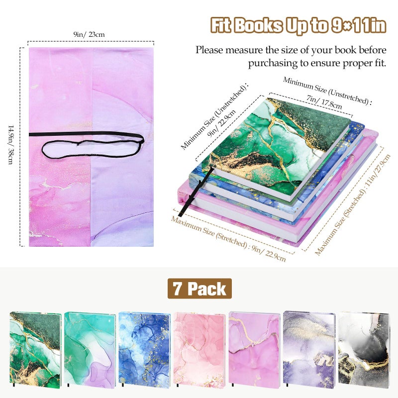 MoKo Book Cover, Stretchable Reusable Jumbo Book Cover Protector for Textbook Hardcover Books up to 9 x 11 in, Fabric Books Sox, Back to School Supplies, 7 Pcs, Marble Pattern - Image 3