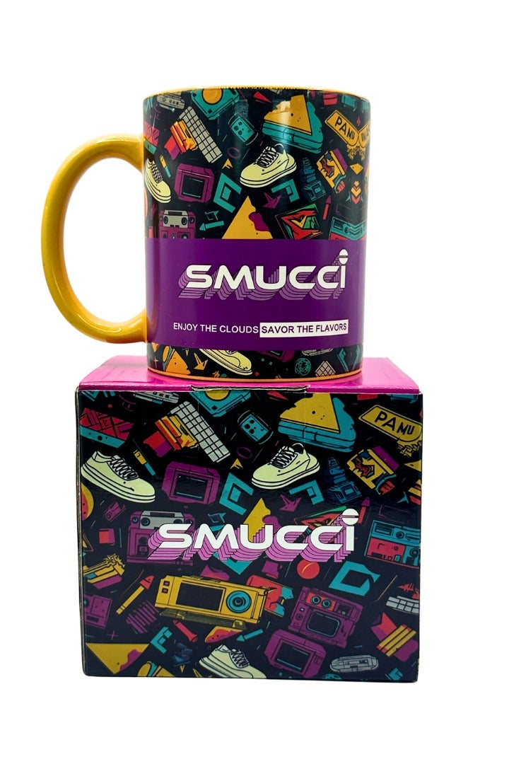 Smucci Coffee Mug, Retro Gaming Design, Yellow Handle, 350ml Ceramic, Long Live The Cloud Edition - Image 2