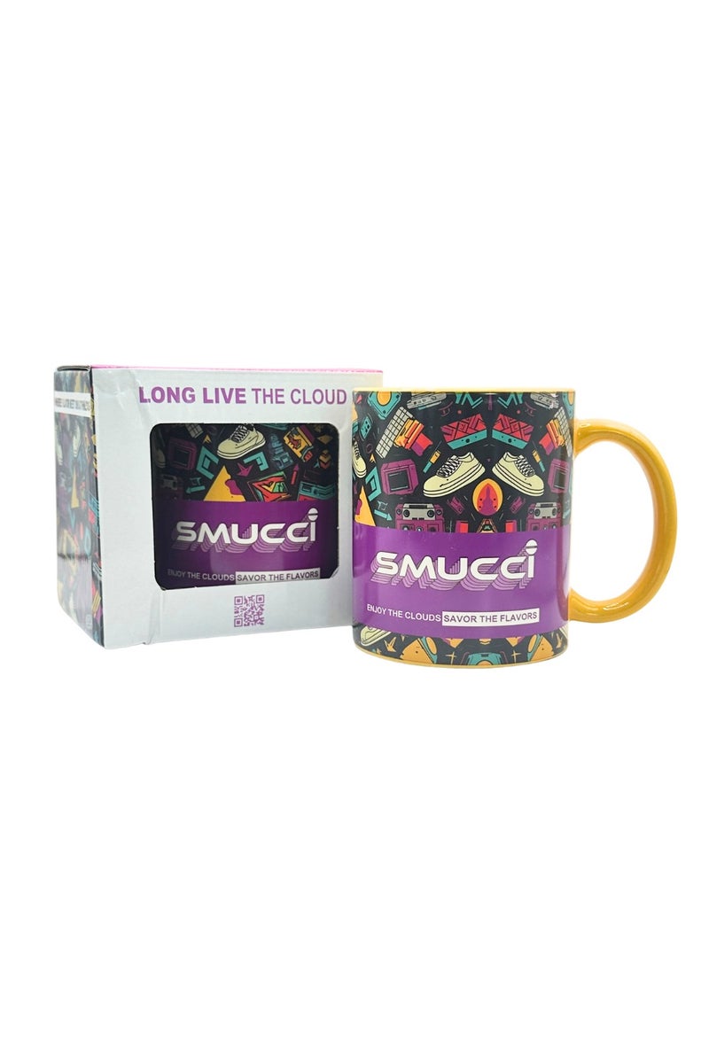 Smucci Coffee Mug, Retro Gaming Design, Yellow Handle, 350ml Ceramic, Long Live The Cloud Edition - Image 1