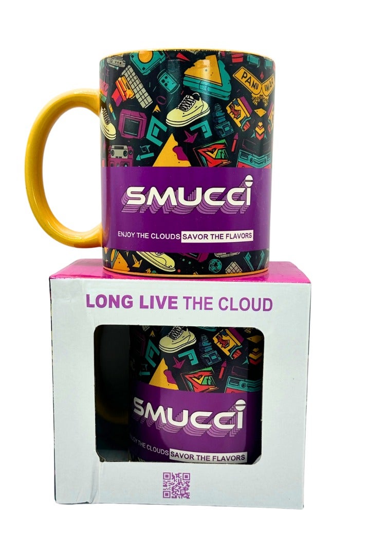 Smucci Coffee Mug, Retro Gaming Design, Yellow Handle, 350ml Ceramic, Long Live The Cloud Edition - Image 4