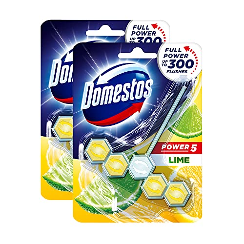 Domestos Power 5 Toilet Rim Block, Lime, Limescale Removal with Long Lasting Fragrance, Provides Hygiene & Shine, 55 gm (Pack Of 2) - Image 1