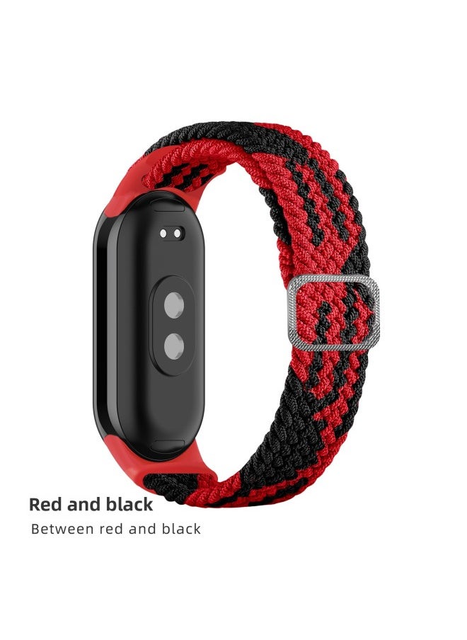 Generic Suitable For Mi Band 9 Strap Woven Slide Button Adjustable Wristband Mi8 Special Nylon Replacement Band Fashion Bracelet-Color:Mi 9/8-red And Black [woven Slide Buckle Style]  - Image 1