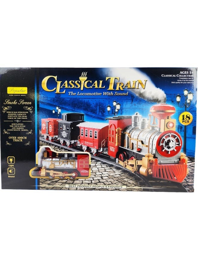 Toy Box Classical Train Toy Electric Steam Locomotive Engine with Smoke, Automatic Bump & Go Trucks with Lights Sound, for Kids Boys, Girls, Children  - Image 1