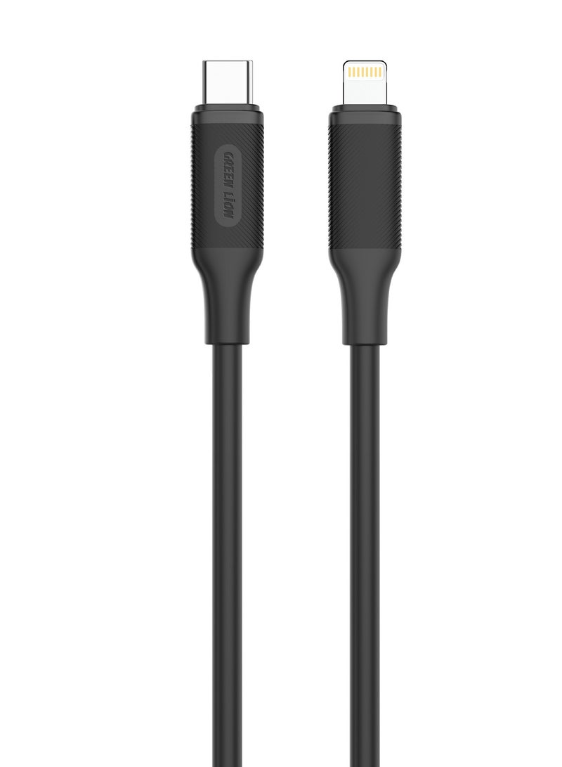 GREEN LION USB-C to Lightning PVC Cable 2M / 480mbps Transfer Speed / Quick Charge Capability / Wide Compatibility / 27W Charging / 10000 Bends Life Span / Secure & Safe / Charge & Sync - Black - Image 1