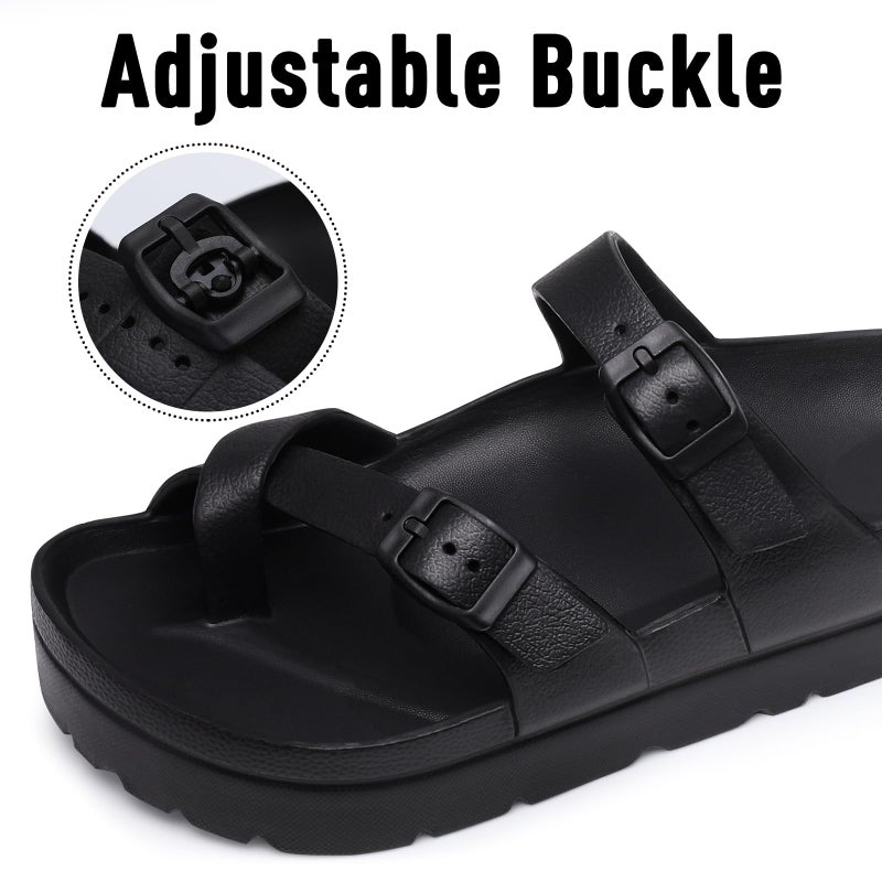Goosecret Women's Platform Sandals with Arch Support Comfortable Foam Slides Summer Beach Sandals with Adjustable Buckle Black, 37 - Image 5