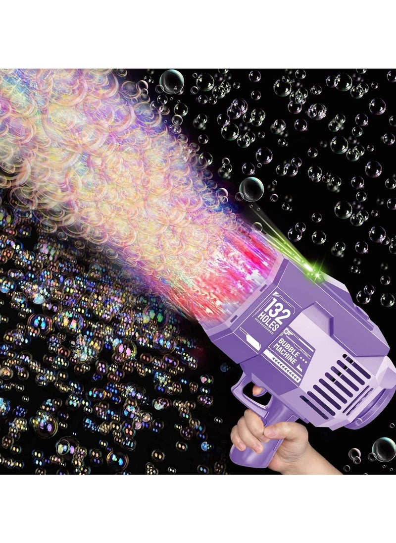 ELTRAZONE 132 Holes Bazooka Bubble Gun with Colorful LED Lights – Upgraded Automatic Bubble Machine with Included Bubble Solution – Rocket Boom Bubble Maker for Kids and Adults – Perfect for Weddings, Birthday Parties, Outdoor & Indoor Fun – Purple - Image 2