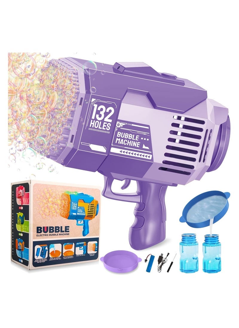ELTRAZONE 132 Holes Bazooka Bubble Gun with Colorful LED Lights – Upgraded Automatic Bubble Machine with Included Bubble Solution – Rocket Boom Bubble Maker for Kids and Adults – Perfect for Weddings, Birthday Parties, Outdoor & Indoor Fun – Purple - Image 1