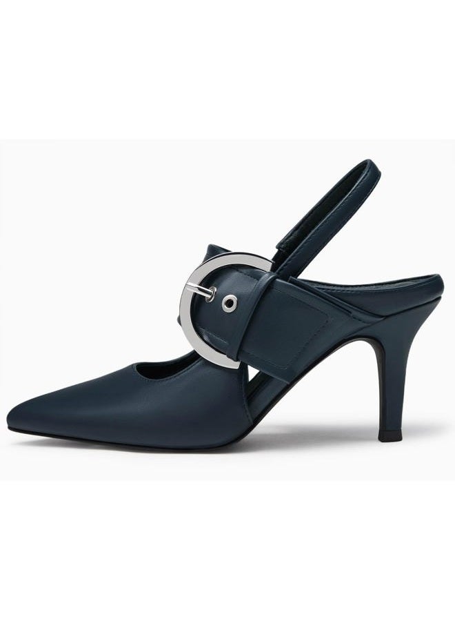 Coutgo Womens Slingback Pumps Closed Pointed Toe High Heels Belt Buckle Strap Dressy Work Shoes, Navy, 8 - Image 2