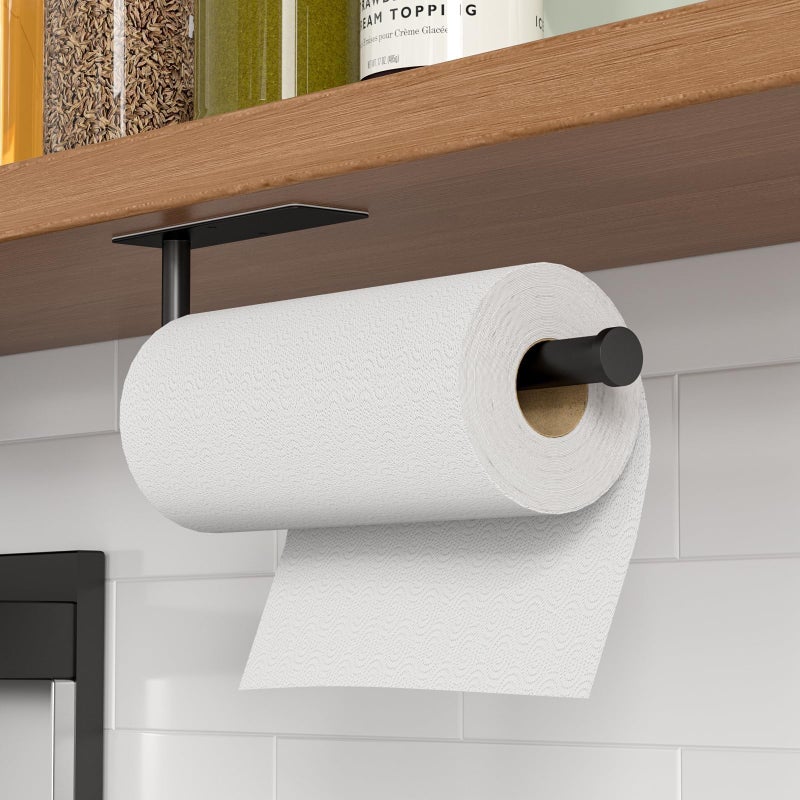 CHIKESI Paper Towel Holder Under Cabinet, Self-Adhesive,No Drilling, Stainless Steel, Wall-Mounted for Kitchen and Bathroom, Easy Install, Durable, Space-Saving, Ideal for Home, RV (Black, 1 Pack) - Image 2