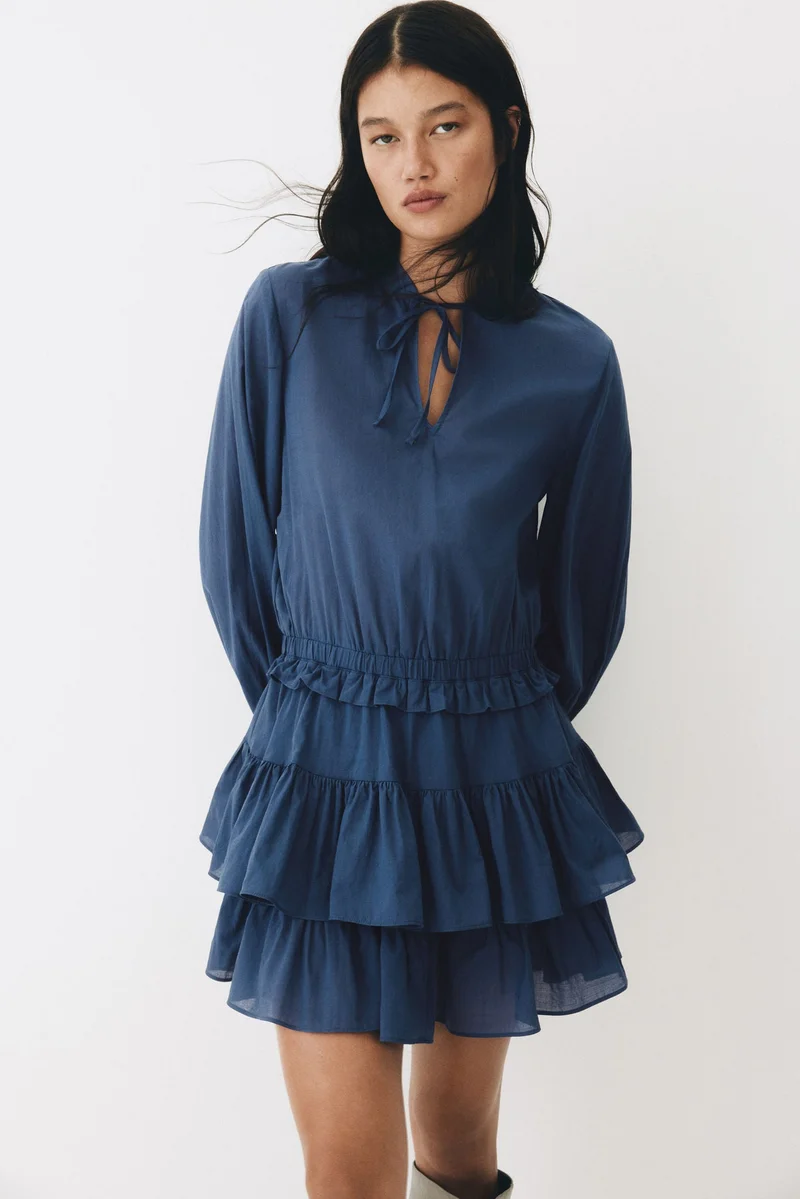 اتش اند ام فستان قطني بكشكشة