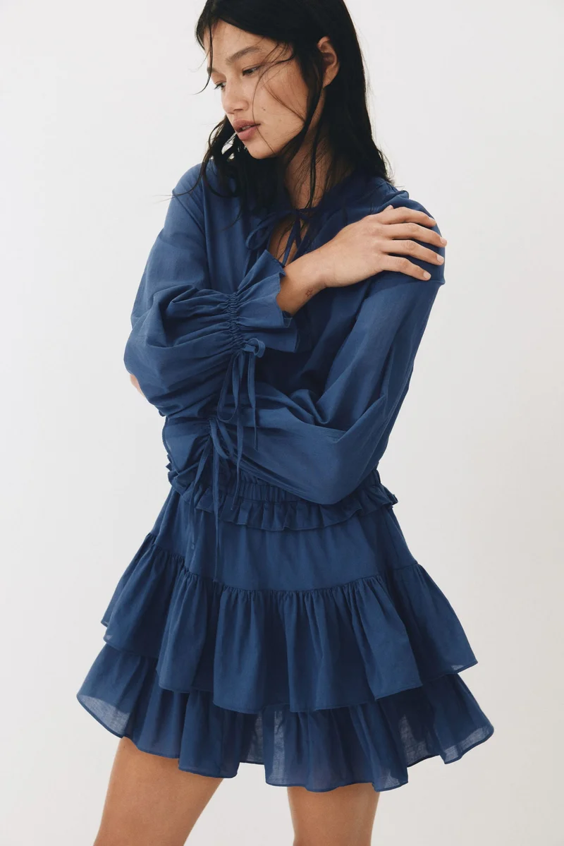 اتش اند ام فستان قطني بكشكشة