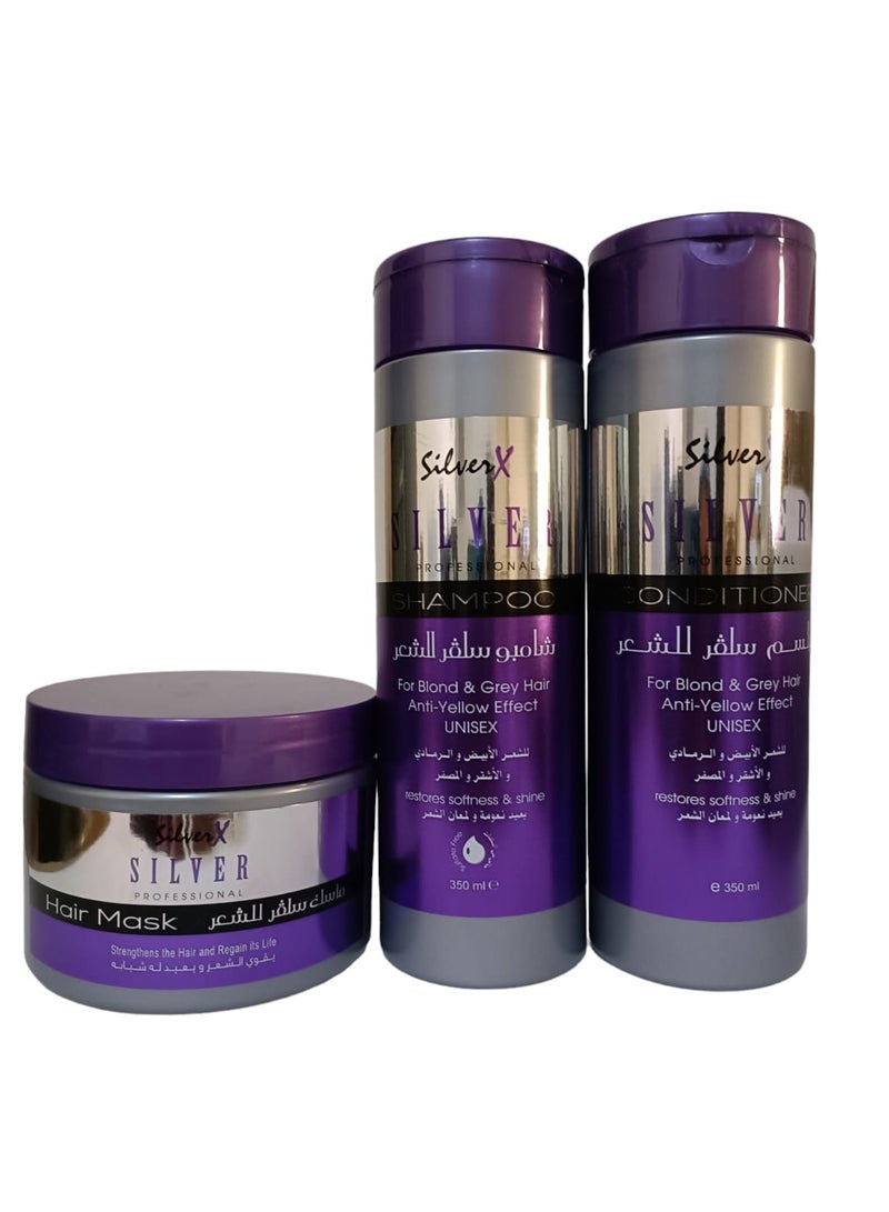 Silver X Silver Professional Hair Shampoo, Hair Conditioner and Hair Mask Set For Anti Yellow Effect - Image 1