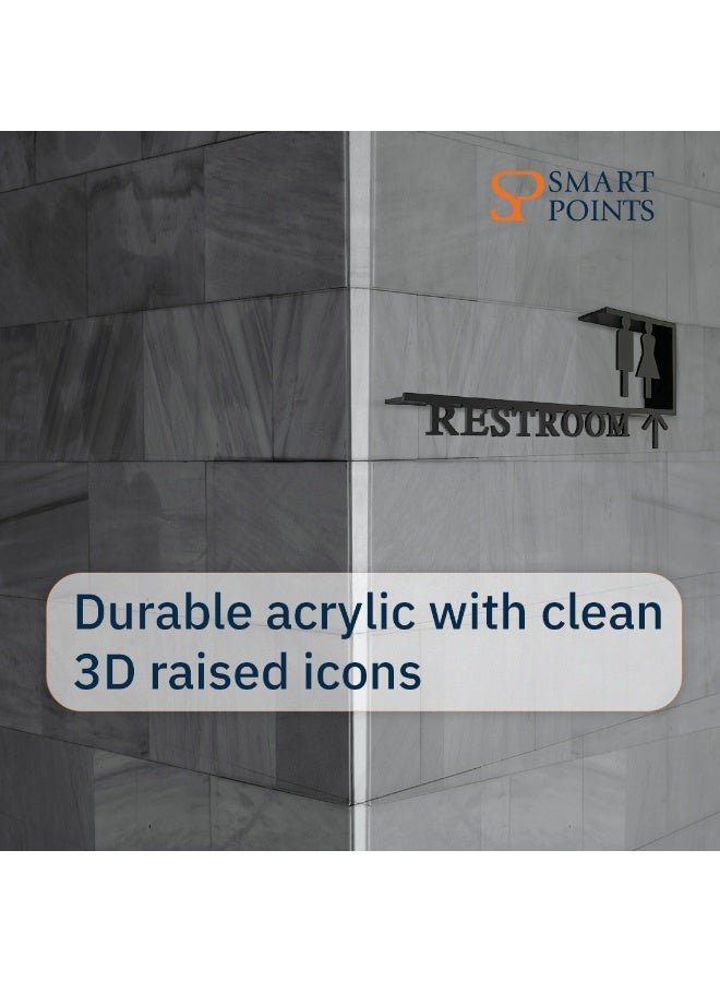 "سمارت بوينتس  " لوحة توجيه دورة المياه – علامة حمام رجالي ونسائي مع سهم، بتصميم ثلاثي الأبعاد للتثبيت على الحائط للمكاتب والمتاجر والمقاهي والمجمعات والأماكن العامة (36×17 سم) - Image 3