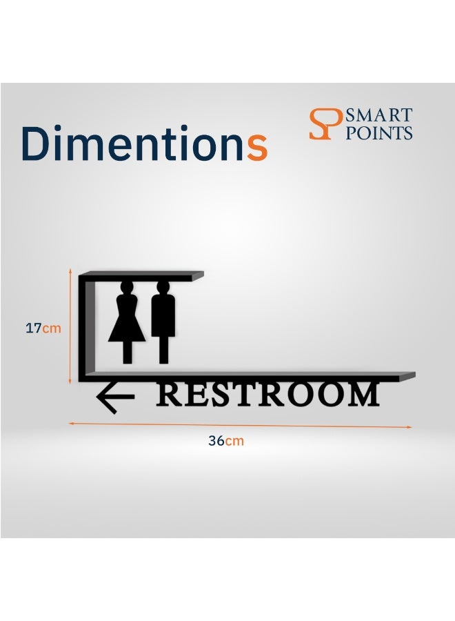 "سمارت بوينتس  " لوحة توجيه دورة المياه – علامة حمام رجالي ونسائي مع سهم، بتصميم ثلاثي الأبعاد للتثبيت على الحائط للمكاتب والمتاجر والمقاهي والمجمعات والأماكن العامة (36×17 سم) - Image 5