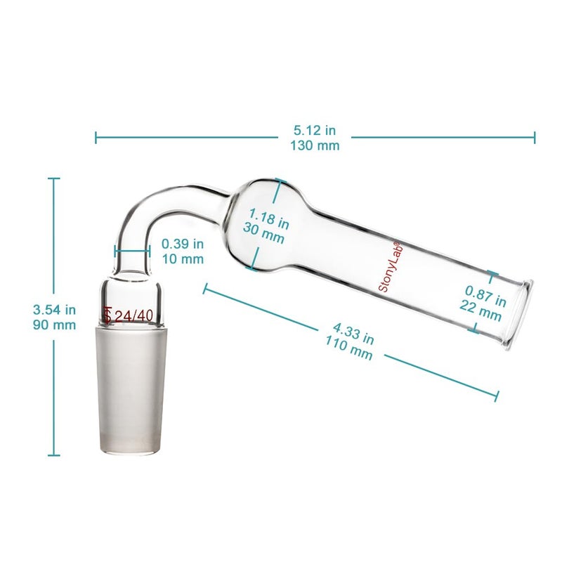stonylab Glass 75 Degrees Drying Tube, Borosilicate Glass Bent Drying Tube Adapter with Inner 24/40 Standard Taper Joint for Organic Synthesis Chemistry Laboratory Lab Supply, Angled at 75 Degrees - Image 2