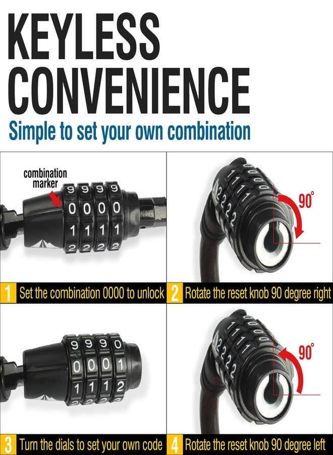 MARQUE Straight Combination Bike Lock Cable - 3/8 inch (5FT, 10FT, 15FT, 25FT) Resettable Combination Lock, Anti-Theft Security Cable for Bicycles, Kayaks, Paddle Boards, Gates&Outdoor Gear (05 FT) - Image 3