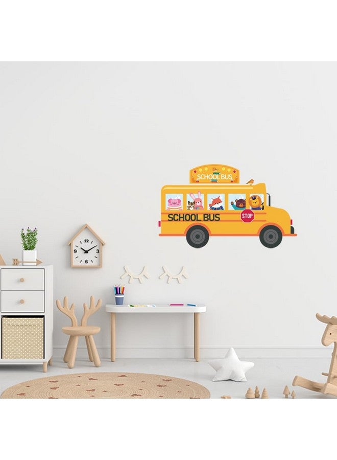 PLIGREAT Cute Cartoon Animals School Bus Wall Stickers Removable Vinyl Peel and Stick Wall Decals for Nursery Playroom Dining Living Room Bedroom Wall Decoration Home Indoor DIY Wall Art Decor - Image 1