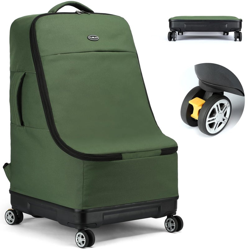 TUGUAN Car Seat Travel Bag for Airplane with Spinner Wheels Infant Car Seat Bags for Air Travel with Hard Bottom Padded Car Seat Backpack Large Car Seat Storage Bag Airport Check Green - Image 2
