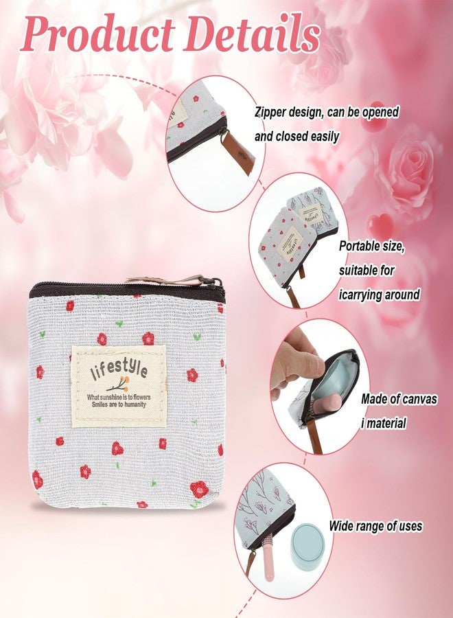 Apausvcm 4Pcs Mini Makeup Bag, Linen Floral Pouch for Purse Small Cosmetic Bag with Zipper Portable Toiletry Organizer Cute Coin Purse Storage Pouch Bag Fabric Cosmetic Pouch for Girl Women - Image 3