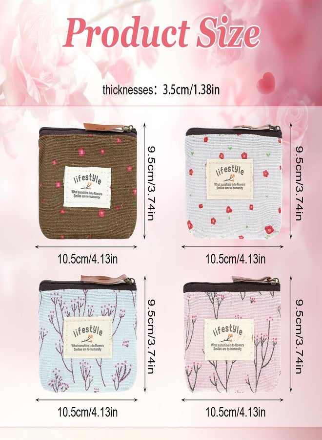 Apausvcm 4Pcs Mini Makeup Bag, Linen Floral Pouch for Purse Small Cosmetic Bag with Zipper Portable Toiletry Organizer Cute Coin Purse Storage Pouch Bag Fabric Cosmetic Pouch for Girl Women - Image 2