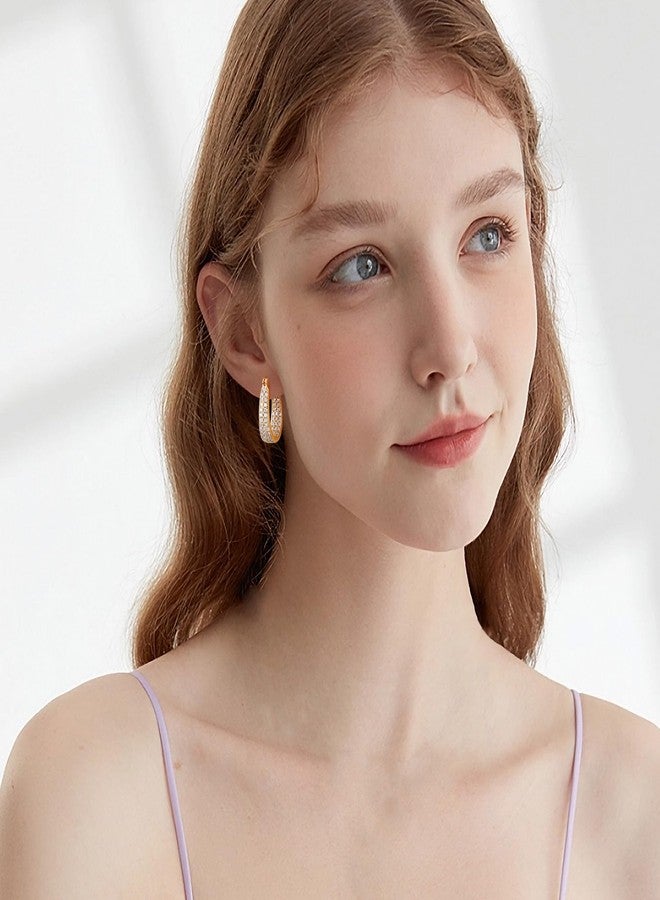 Gacimy Gold Hoop Earrings for Women 14k Real Gold Plated, 6.3mm Thick Chunky Cubic Zirconia Gold Earrings Hoops with 925 Sterling Silver Post, Medium Oval Womens Earrings 30mm - Image 4