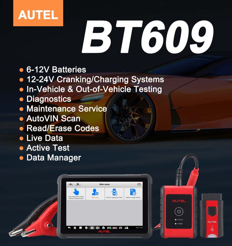 Autel Battery Tester, Code Reader, MaxiBAS BT609 6V-12V Battery 12-24V Cranking/Charging System Analysis Tool, All System Diagnostic, In&Out of Vehicle Test, 28+Service, Better BT608 BT508 BT506 MX808 - Image 2
