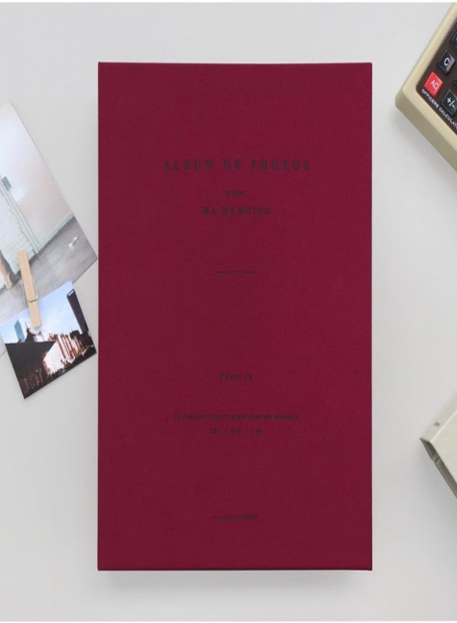 dalgaru Aesthetic Simple Lovely Korean Hard Cover 4 x 6 in Photo Album Book for couples, family, baby, wedding - holds 100 photos in pockets includes 50 double sided memo slips/spiral bound (Burgundy) - Image 2
