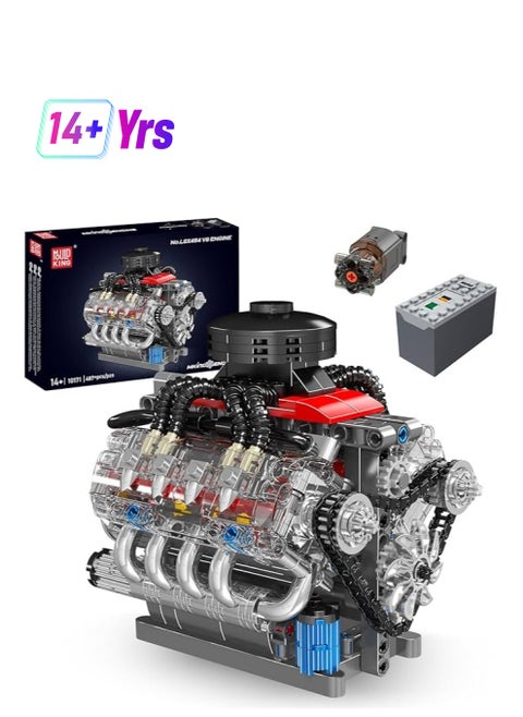 10171 Educational MOC Technology V8 Eight Cylinder Engine Series Gasoline Engine Block Kit Technology Clamp Blocks Kit Contains Engine and Battery Box V8 Engine Building Block Toys for Boys & girls 8+ (487 PCS+)