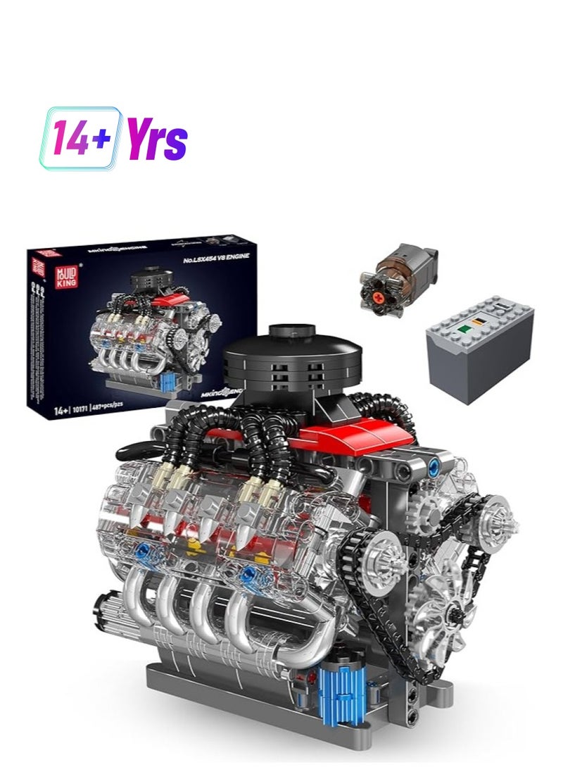 mould king 10171 Educational MOC Technology V8 Eight Cylinder Engine Series Gasoline Engine Block Kit Technology Clamp Blocks Kit Contains Engine and Battery Box V8 Engine Building Block Toys for Boys & girls 8+ (487 PCS+)  - Image 1