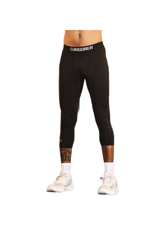 RIGORER  7/8 Compression Pants, Sports Training, Sweat-Wicking, Breathable, Elastic Fitness Pants, Z121211403, Pure Black, L - Image 2