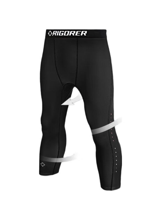 RIGORER  7/8 Compression Pants, Sports Training, Sweat-Wicking, Breathable, Elastic Fitness Pants, Z121211403, Pure Black, L - Image 3