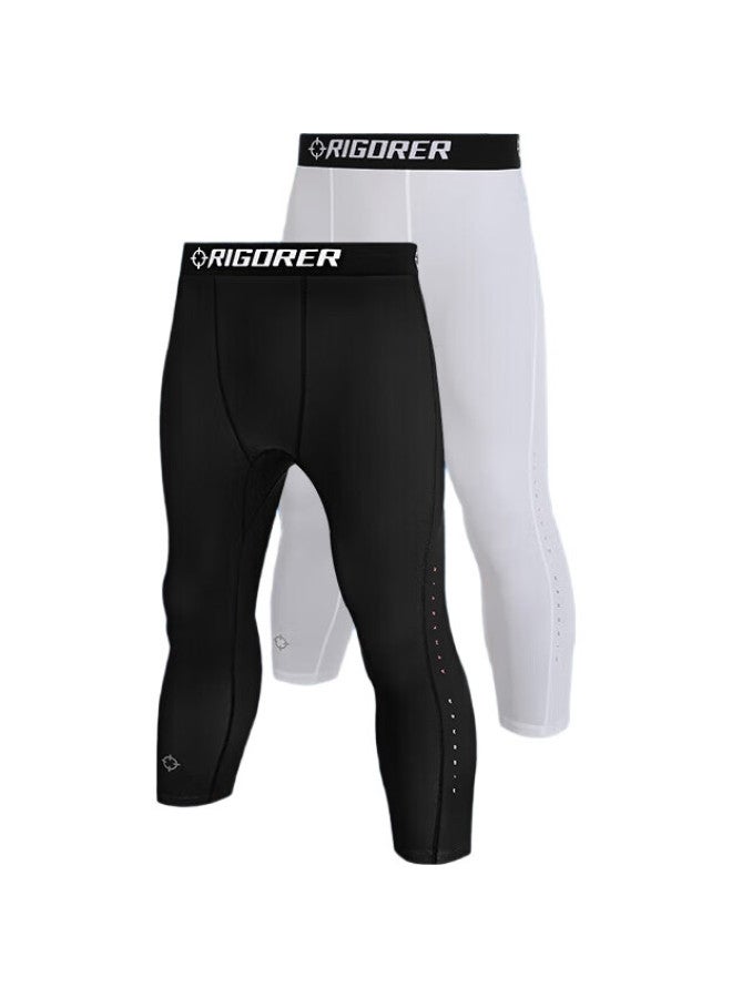 RIGORER  7/8 Compression Pants, Sports Training, Sweat-Wicking, Breathable, Elastic Fitness Pants, Z121211403, Pure Black, L - Image 1