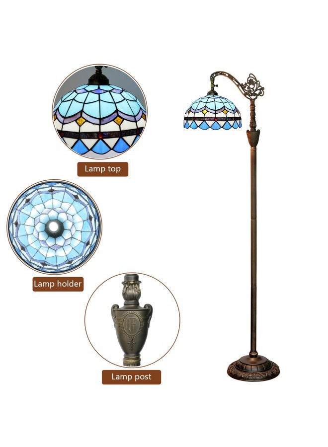Blivuself Tiffany Floor Lamp Blue Mediterranean Style Vintage Stained Glass Floor Lamp with Adjustable Angle for Living Room Bedroom Home Decor - Image 5