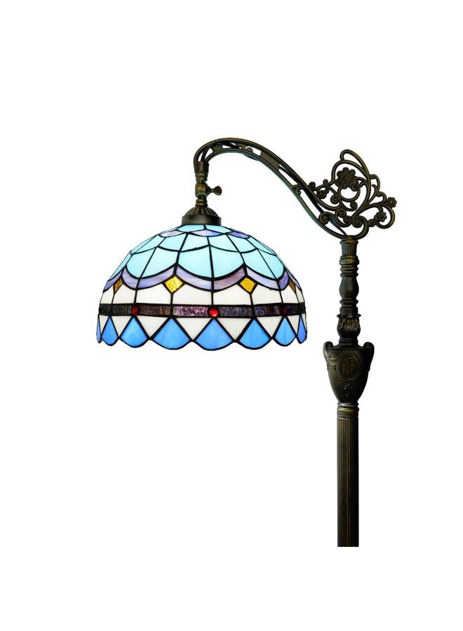 Blivuself Tiffany Floor Lamp Blue Mediterranean Style Vintage Stained Glass Floor Lamp with Adjustable Angle for Living Room Bedroom Home Decor - Image 1