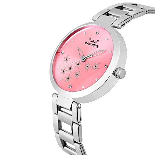 LOUIS DEVIN Stainless Steel Analog Women Watch (Pink Dial Silver Colored Strap), Silver Band - Image 2