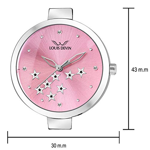 LOUIS DEVIN Stainless Steel Analog Women Watch (Pink Dial Silver Colored Strap), Silver Band - Image 4