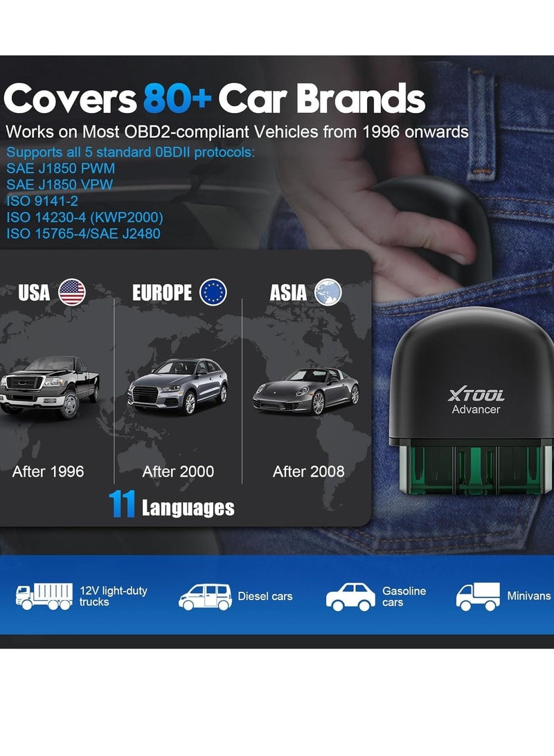 XTOOL Advancer AD20 Pro OBDII Scan Tool for iPhone & Android,  Newest Enhanced Wireless OBD2 Code Reader with Full System Diagnostics, Maintenance Light Reset, Check Engine Light On - Image 4