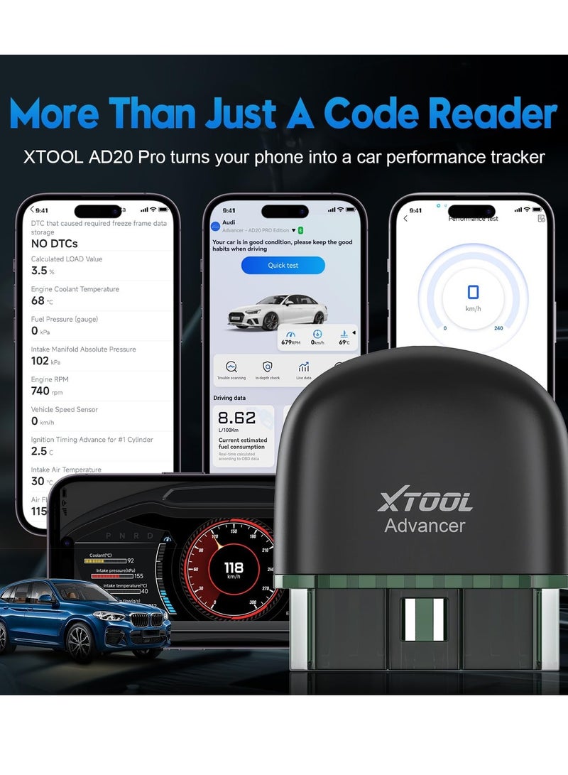 XTOOL Advancer AD20 Pro OBDII Scan Tool for iPhone & Android,  Newest Enhanced Wireless OBD2 Code Reader with Full System Diagnostics, Maintenance Light Reset, Check Engine Light On - Image 3